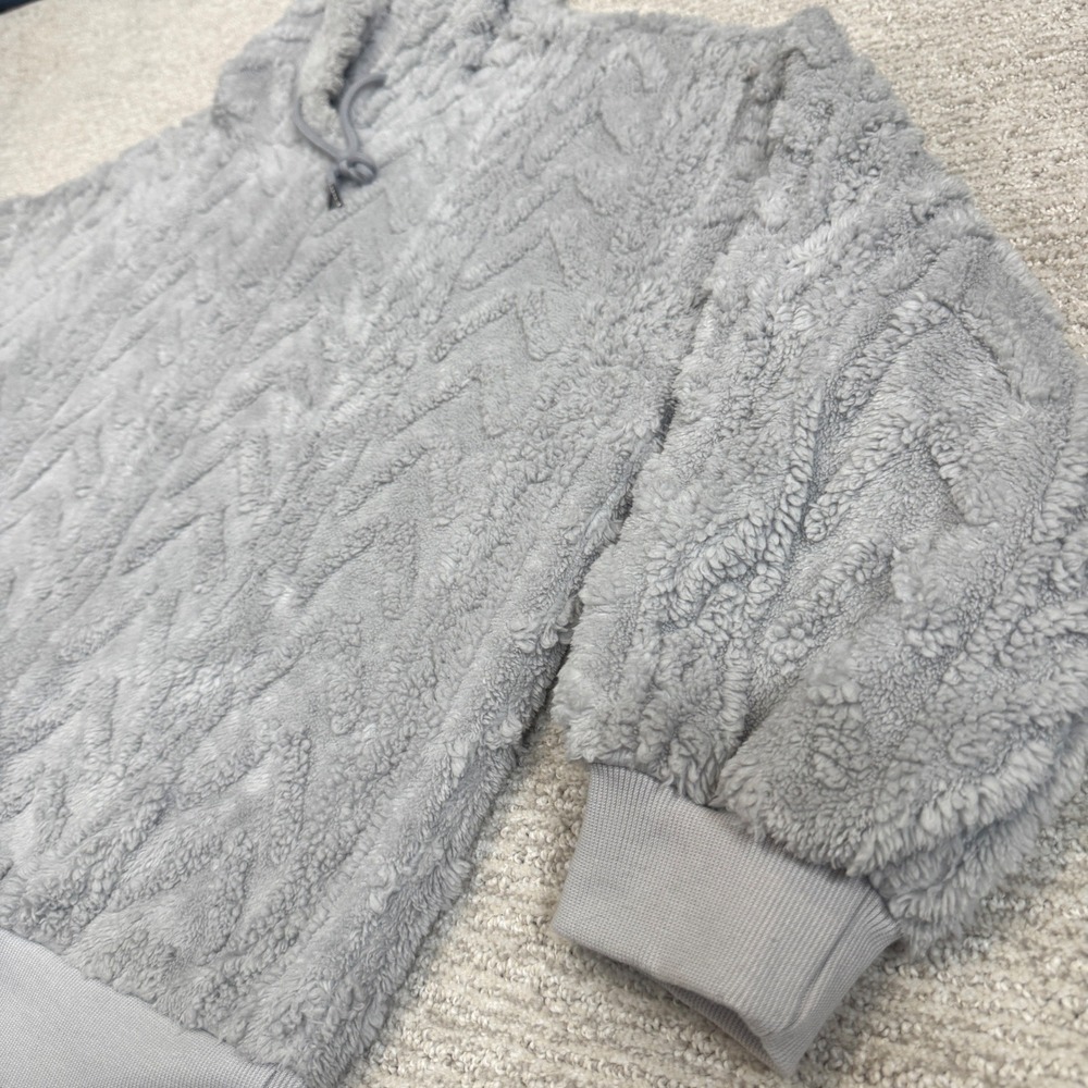 Shein Light Gray Cable Knit Textured Fleece Hoodie Oversized Pullover Large - Picture 3 of 7